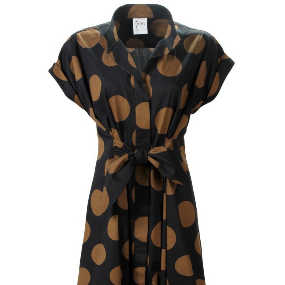 Tie-front, brown & black polka Dot Dress. sz med